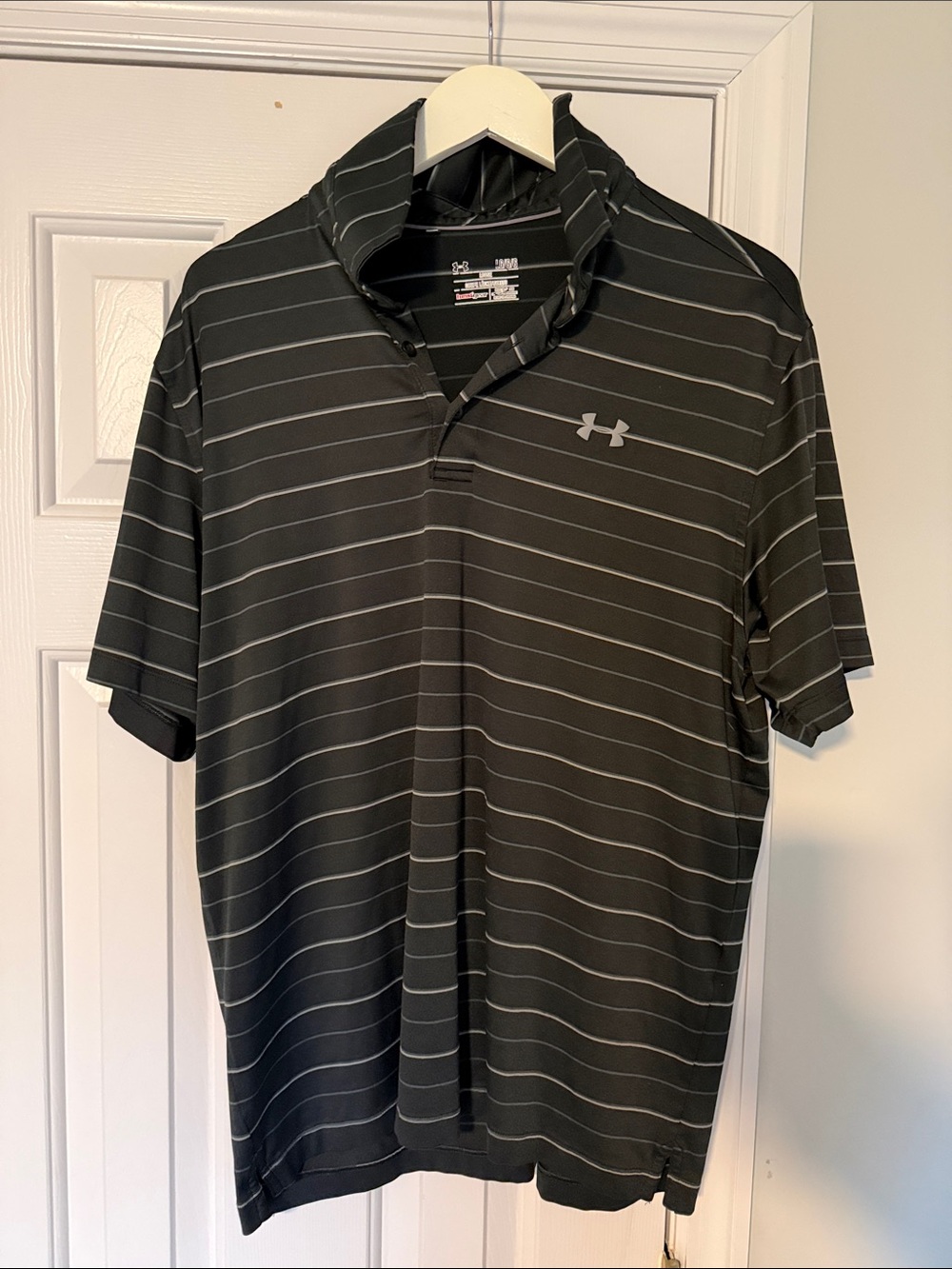 Under Armour Black Polo with Thin Gray Stripes